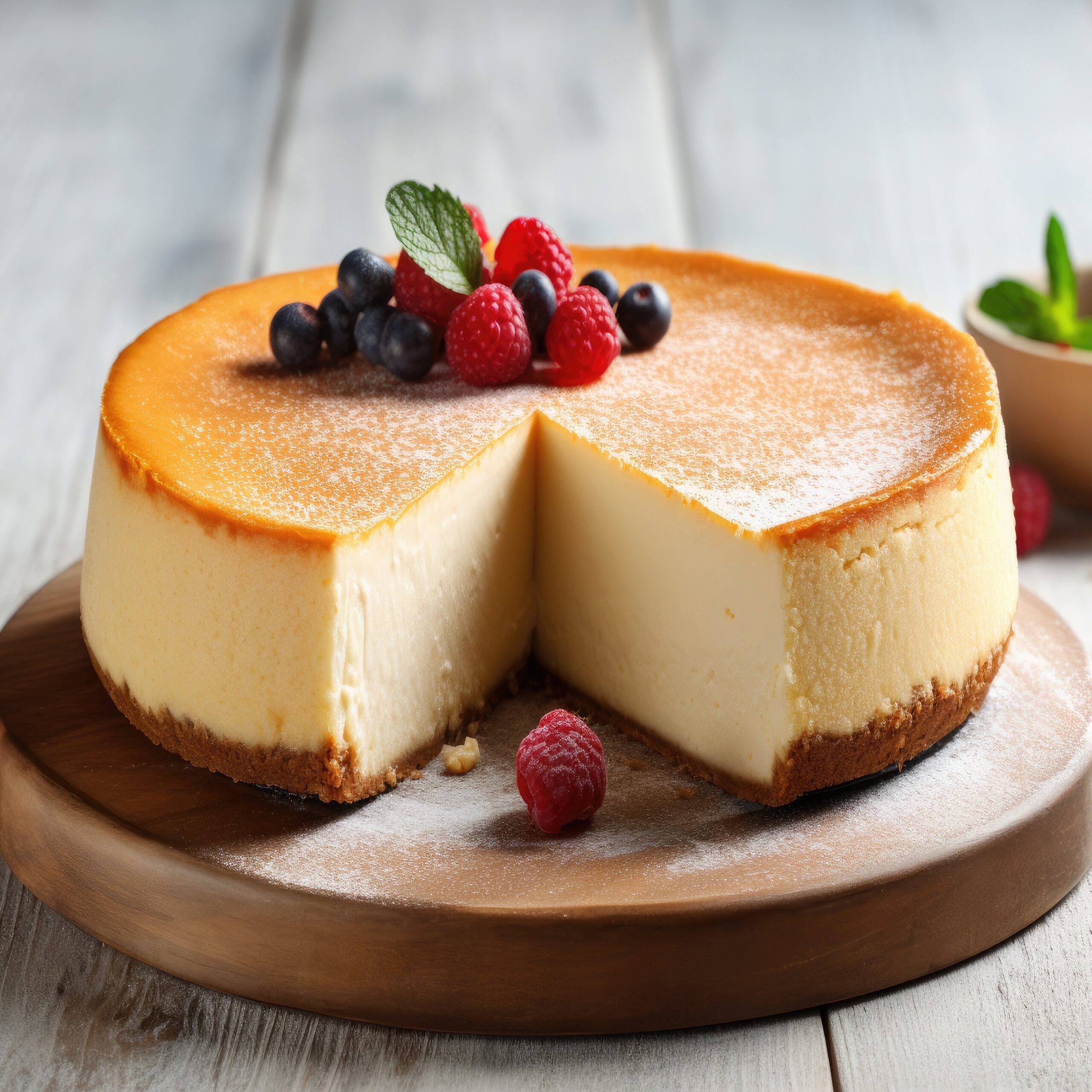 Homemade cheesecake with fresh berries for dessert on white background. Ai generative